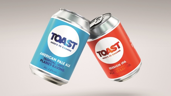 The rebrand marks the first time Toast Ale has used bright colours – and its first foray into canned beverages